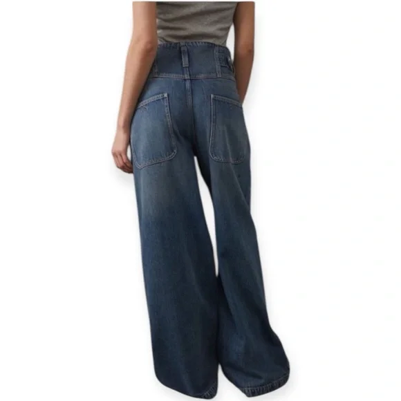 Free People We The Free Super Sweeper Wide Leg Jeans In The West Wash Size Med - Picture 11 of 14